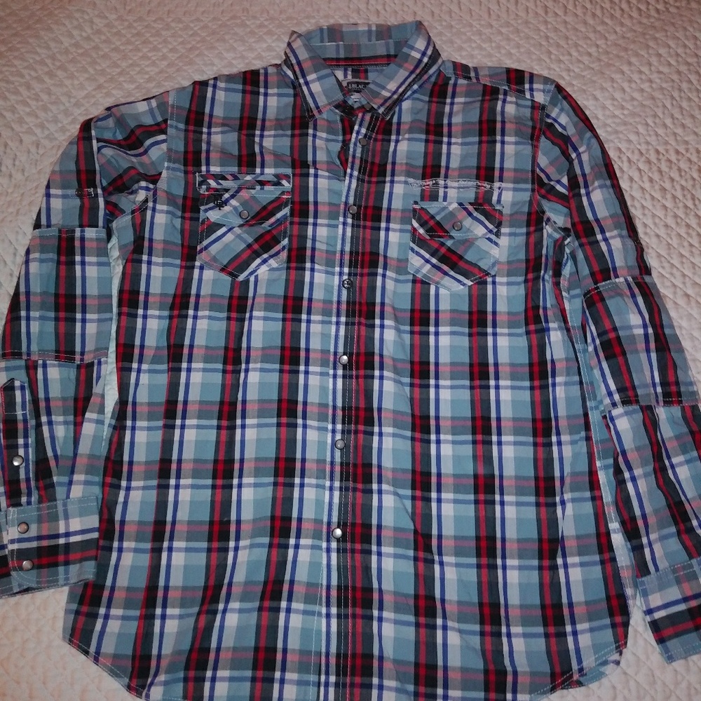 Blac Label Mens Plaid Button Down Shirt - L